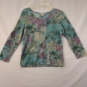 RAFAEL Multicolor Textured Long Sleeve Floral Top. Size PL. polyester. INV25/314